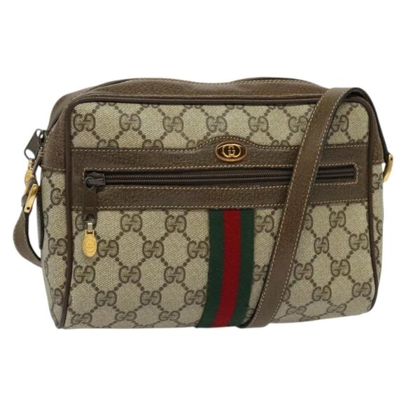 Authentic GUCCI GG Supreme Web Sherry Line Bag PVC Beige Gold 904 02 004